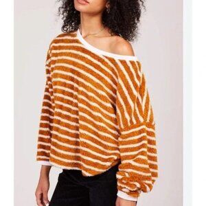 Free People Orange and White Off-the-Shoulder Sweater